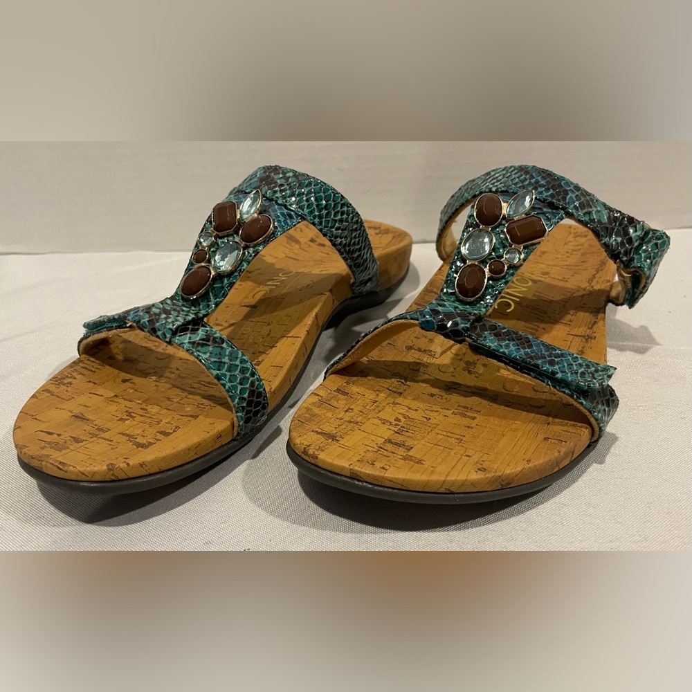 VIONIC Viviana Jeweled Teal Snake Sandal Women’s Size 8 Wide